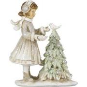 Clayre & Eef Beeld Kind 12 cm Wit Grijs Polyresin Kerstdecoratie