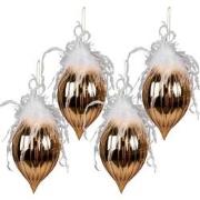 Clayre & Eef Kerstbal Set van 4  Ø 10 cm Goudkleurig Wit Glas Kerstboo...