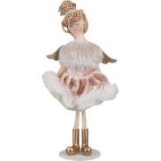 Clayre & Eef Decoratie Beeld Engel 18 cm Roze Katoen Polyester