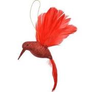 Clayre & Eef Kersthanger Vogel 22x5x15 cm Rood Kunststof