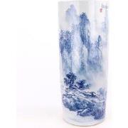 Fine Asianliving Chinese Paraplubak Keramiek Vaas Blauw Wit Landschap