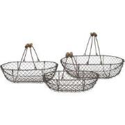 Clayre & Eef Opbergmand Set van 3  38x22x10 cm Bruin Ijzer Hout Rond M...