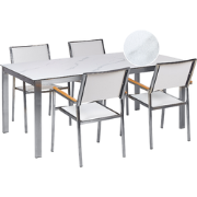 Beliani COSOLETO/GROSSETO - Tuintafelset-Wit-Veiligheidsglas, RVS