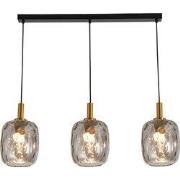 OKIRU Pendel Balk 3xE27 Zwart + 3x as grijs glas Ø180mm