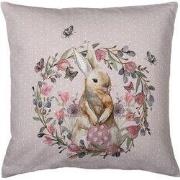 Clayre & Eef Kussenhoes  40x40 cm Beige Roze Katoen Vierkant Konijn Bl...