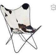 J-Line - Lounge Stoel Koevel/metaal Wit/zwart - 92x65x90cm