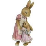 Clayre & Eef Beeld Konijn 9x8x17 cm Bruin Roze Polyresin Woonaccessoir...