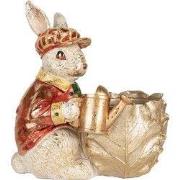 Clayre & Eef Decoratie Beeld Konijn 28x18x30 cm Beige Rood Kunststof