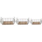 Clayre & Eef Opbergmand Set van 3  35x25x11 cm Grijs Bruin Ijzer Hout ...