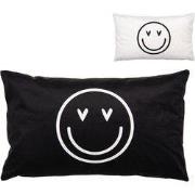Clayre & Eef Kussenhoes 30x50 cm Zwart Wit Polyester Rechthoek Smile