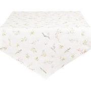 Clayre & Eef Tafelloper  50x160 cm Wit Roze Katoen Bloemen Tafelkleed