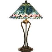 LumiLamp Tiffany Tafellamp  Ø 48x73 cm Groen Roze Glas Driehoek Tiffan...