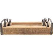 Clayre & Eef Decoratie Dienblad Set van 3  Bruin Hout Zink Rechthoek S...