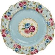 Clayre & Eef Ontbijtbord  Ø 20 cm Blauw Keramiek Rond Bloemen Bord