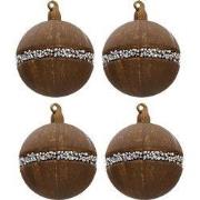 Clayre & Eef Kerstbal Set van 4  Ø 8 cm Bruin Glas Rond Kerstboomversi...