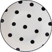 Clayre & Eef Ontbijtbord  Ø 20 cm Wit Zwart Porselein Rond Stippen Bor...