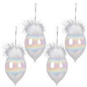 Clayre & Eef Kerstbal Set van 4  Ø 8 cm Wit Glas Kerstboomversiering