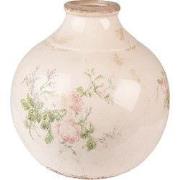 Clayre & Eef Vaas  Ø 25x25 cm Roze Beige Keramiek Bloemen Decoratie Va...