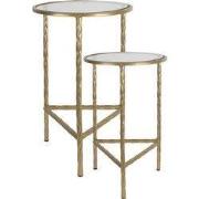Clayre & Eef Bijzettafel Set van 2  Ø 35 Ø 30 cm Goudkleurig Ijzer Gla...