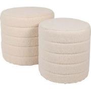 Clayre & Eef Hocker Set van 2  Ø 50x45 / Ø 40x40  cm Beige Hout Textie...