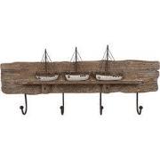 Clayre & Eef Wandkapstok 4 Haken  63x8x27 cm Bruin Hout IJzer Bootjes