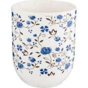 Clayre & Eef Mok  100 ml Blauw Wit Porselein Rond Bloemen Theemok
