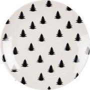 Clayre & Eef Ontbijtbord  Ø 20 cm Beige Zwart Porselein Rond Kerstboom...