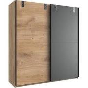 Kledingkast met 2 schuifdeuren: 1 eikenhouten decor + 1 grafiet - L180...