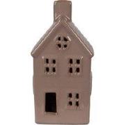 Clayre & Eef Decoratie Huis met LED 8x6x15 cm Bruin Keramiek