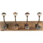 Clayre & Eef Wandhaak Set van 4 45x11x18 cm Bruin Hout Metaal