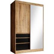 Meubella - Kledingkast Henry - Eiken - Zwart - 140 cm - Met spiegel
