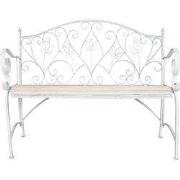 Clayre & Eef Tuinbank  110x50x90 cm Wit Ijzer Rechthoek Bloemen Bank B...