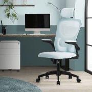 Ergonomische bureaustoel blauw netweefsel met verstelbare hoofdsteun e...