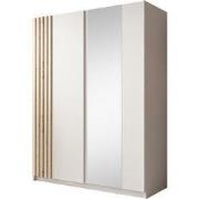 Meubella - Kledingkast Boets - Wit - Eiken - 150 cm - Met spiegel