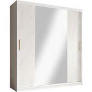 Meubella - Kledingkast Marmer 2 - Wit - 180 cm - Met spiegel