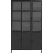 Vitrinekast Metaal Zwart - 130x40x220cm - Kast Roan