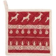 Clayre & Eef Pannenlap  20x20 cm Rood Beige Katoen Vierkant Kerst Afgi...