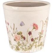 Clayre & Eef Bloempot  Ø 21x19 cm Roze Beige Keramiek Bloemen Bloempot...