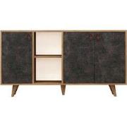 Buffet 3 deuren en 2 nissen in eiken en antracietgrijze steendecor L14...