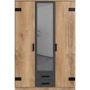 Kast met 2 deuren, eikenhouten decor, 1 spiegeldeur en 2 laden - H198 ...