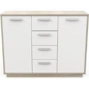 Buffet 2 deuren 4 laden, hout- en witdecor, L113 cm - Léo
