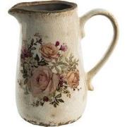 Clayre & Eef Decoratie Kan  1500 ml Roze Beige Keramiek Bloemen Waterk...