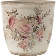 Clayre & Eef Bloempot  Ø 11x10 cm Roze Beige Keramiek Rond Bloemen Blo...