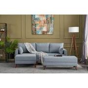 Hoekbank met slaapfunctie Links Bella Blauw (inclusief hocker)