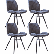 Set van 4 Eetkamerstoelen Beau Antraciet Velvet Stof - Zonder Armleuni...