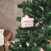 Ornament - Xmas Hanger - Pie -Glass - Pink/White - 8x7x7,5cm