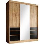 Meubella - Kledingkast Henry - Eiken - Zwart - 180 cm - Met spiegel