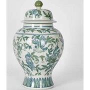 Fine Asianliving Chinese Gemberpot Porselein Blauw Groen Papegaaien
