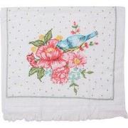 Clayre & Eef Gastendoekje  40x66 cm Wit Roze Katoen Rechthoek Bloemen ...