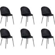QUVIO Eetkamerstoel Lowen - Fluweel - Staal - Zwart - Set van 6